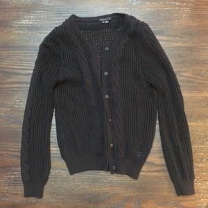 theory black open knit cable cardigan